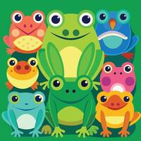 Vibrant Assemblage of Colorful Frogs Captivates in Diverse Display vector