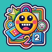 Y2K Retro Sticker Pack with Funny Smiling and Happy Faces vector