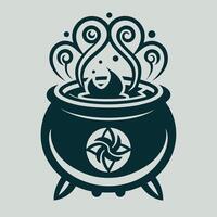 Intricate Coloring Page Featuring a Mandala Within a Cauldron Logo vector