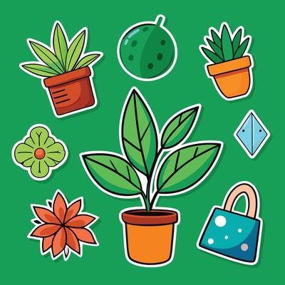 Vibrant Collection of Stickers with a Green Background for Creative Projects