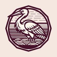 Minimalist Stork Logo Colorful Line Art in Monoline Outline Form vector