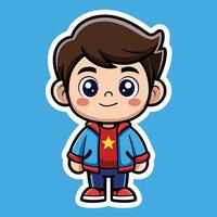 Adorable Cartoon Illustration of a Cute Boy Character in Sticker Format vector