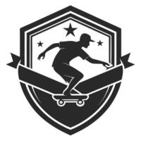 Silhouette Badge Logo Label of a Skateboarder in Action vector
