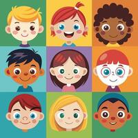 Diverse Group of Children with Unique Facial Expressions Captured in a Joyful Collection vector
