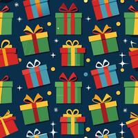 Festive Seamless Pattern with an Assortment of Christmas Gifts in a Flat Design vector