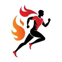 Silhouette of a Running Man Engulfed in Blazing Flames and Indian Inspired Elements vector