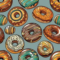 Set of Colorful Hand Drawn Illustrations Depicting Donuts in Various Shapes and Toppings vector