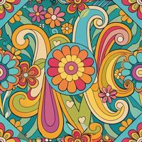 Cartoonish and Vibrant Hand Drawn Flower Pattern in Multiple Colors on a White Background vector
