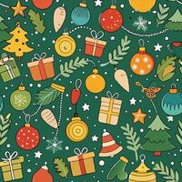 Seamless Pattern of Christmas Decorations in Festive Colors for Wrapping Paper and Apparel Design vector
