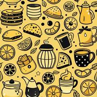 Scrumptious Breakfast Spread Tea Coffee Jam Croissants and Pancakes with a Slice of Lemon vector