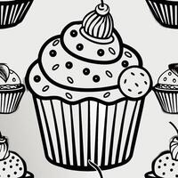 Cupcake with Cookies and Cream Frosting in Line Illustration vector