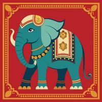 Majestic Mughal Caparisoned Elephant with Mahout vector