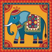 Majestic Caparisoned Elephant in Intricate Mughal Miniature Artwork vector