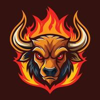 Blazing Bull Buffalo Head Emblem with Fire Element Graphic vector