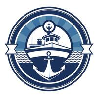 Vintage Circular Stamp with Anchor Boat and Ship Motif vector
