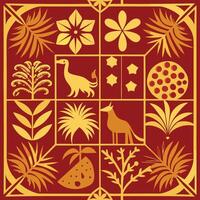Intricate Animal and Plant Motifs Woven into Three Square Patterns vector