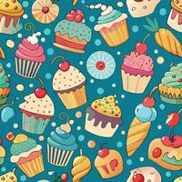 Scrumptious Seamless Pattern of Delightful Cupcakes for a Sweet Treat Extravaganza vector
