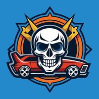 Skull and Automotive Embossed Logo with Solid Background vector