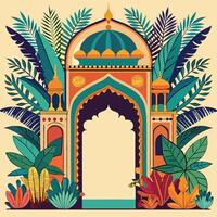 Tropical Mughal Architectural Frame with Intricate Hand Drawn Details vector