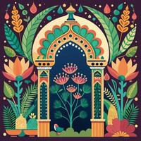 Mughal Archway with Intricate Plants Peacocks and Patte Patterns vector