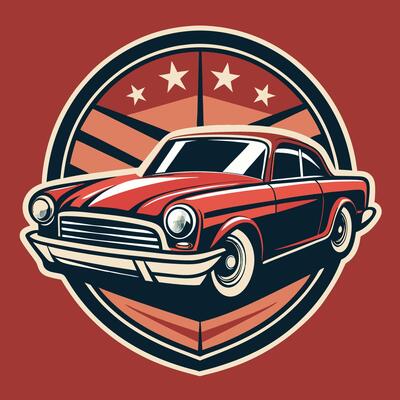 Nostalgic Illustration of a Vintage Classic Car with Solid Coloring