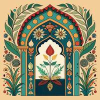 Traditional Persian Decorative Archway with Ornate Patterns and Floral Motifs vector