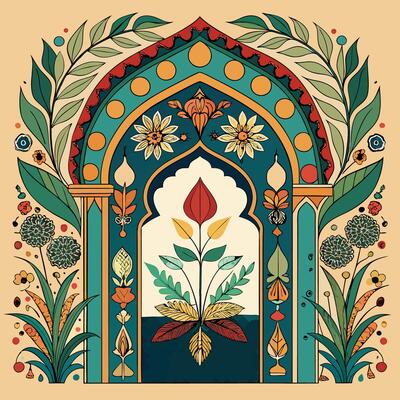 Traditional Persian Decorative Archway with Ornate Patterns and Floral Motifs