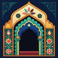 Intricate Islamic Geometric Arch with Mughal Decorative Patterns vector