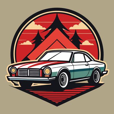 Vintage Emblem of a Retro Japanese Car Illustration with Solid Colors