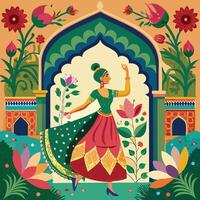 Vintage Mughal Inspired Forest Frame with Decorative Ethnic Elements vector