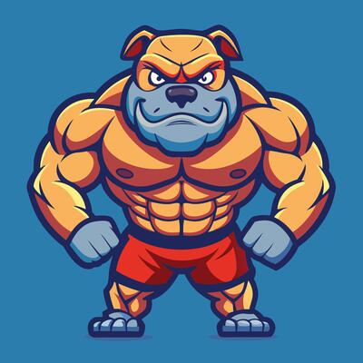 Muscular Bulldog with Ripped Physique Illustrated on a Solid Background