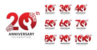 Set of anniversary design modern mechanic number vector