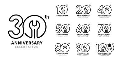 Set of anniversary design mechanic number vector