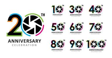 Set of anniversary design colorful camera number vector