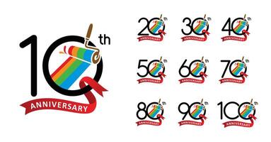 Set of anniversary design paint ribbon number vector