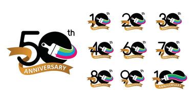 Set of anniversary modern paint number vector