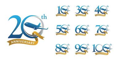 Set of anniversary design plane ribbon number vector