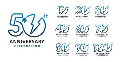 Set of anniversary design lightning bolt number vector