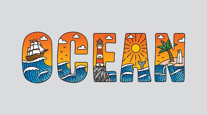 ocean typography design , for t-shirt, poster and other uses