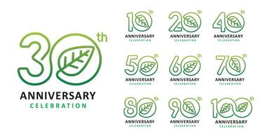 Set of anniversary design leaf number vector