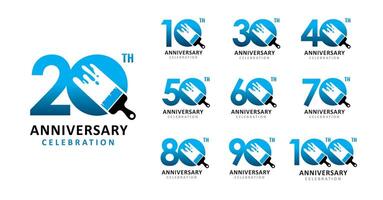 Set of anniversary design paint number vector