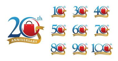 Set of anniversary design shopping number vector