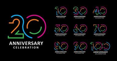 Set of anniversary number colorful line vector