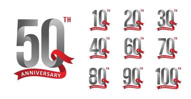 Set of anniversary design modern ribbon number vector