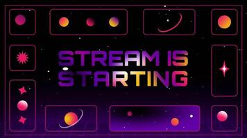 Stream overlay, starting soon on retro style background animation video