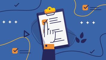 Clipboard with a checklist on a white sheet of paper. Business concept animation video