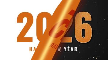 Animation of lettering text happy new year 2026 with page curl and fireworks video