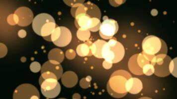 espumante ouro amarelo bokeh partículas flutuador em uma Sombrio fundo animação video