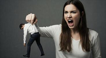 un mujer es participación un hombre por el pierna foto