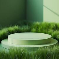 Green grass and a round platform in the middle of a field photo